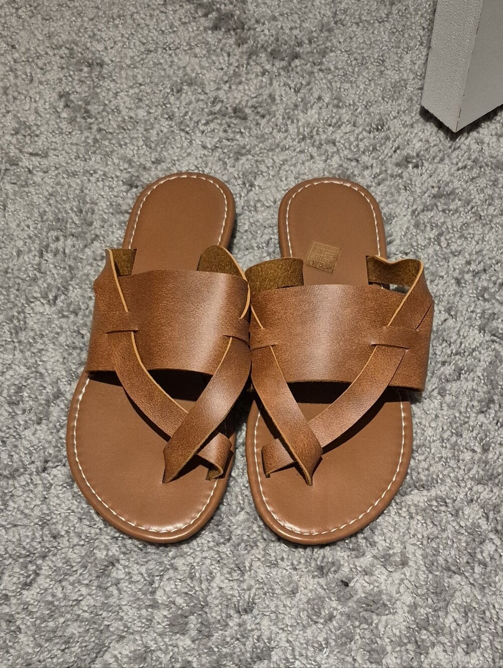 Kids Brown Leather-Look Slide Sandals
